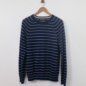 100% Linen Sweater Navy / Marigold Stripe Women's Size Medium Banana Republic